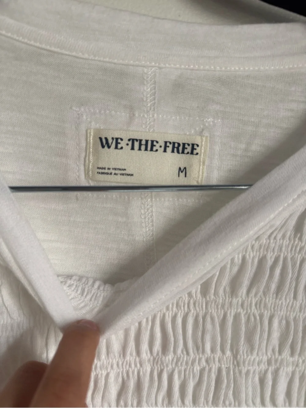 Free People White Smocked Short Sleeve Ruffle Hem Top